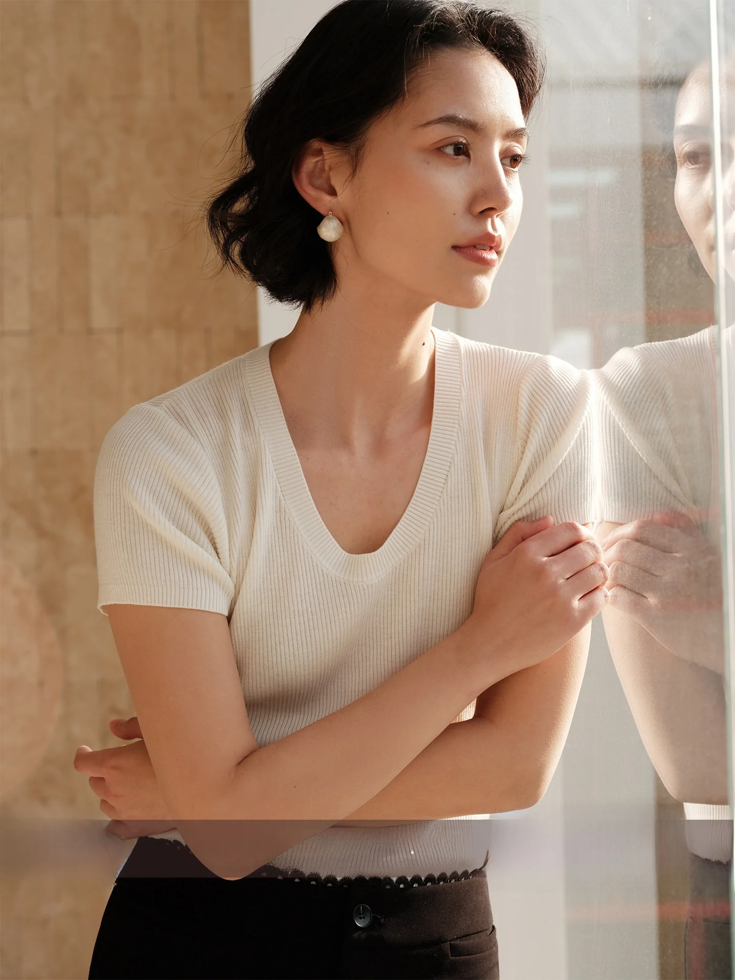 

Женская модная универсальная базовая трикотажная футболка из высококачественной кислотной лиоцелл-шерсти Zhimei Rihua