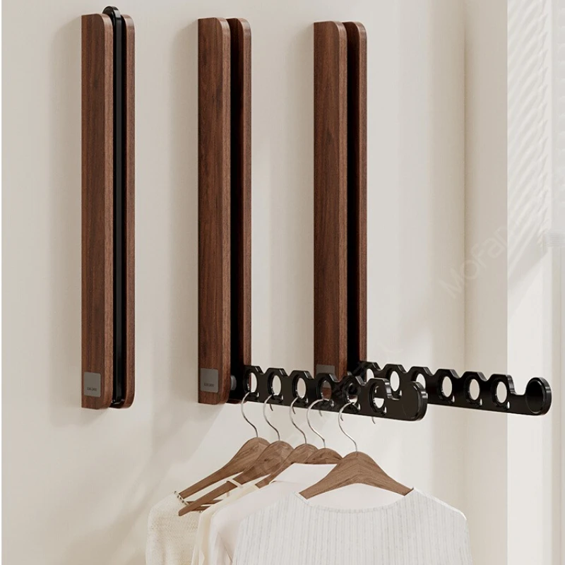 

Walnut folding invisible drying rack balcony home wall hanging sun drying rod indoor hanging clothes rack floating window