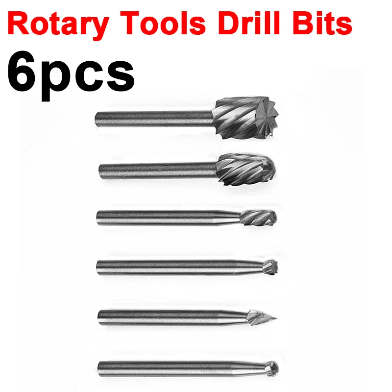 Dremel Rotary Tools Mini Drill Bit Set HSS Router Grinding Bits Milling Cutters 6pcs/Set Wood Metal Carving Burr Tool