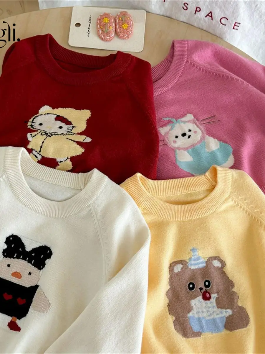 

Вязаный свитер для девочек, круглый вязаный топ, модный базовый слой для осени и зимы, Новое поступление, детский мультяшный D...