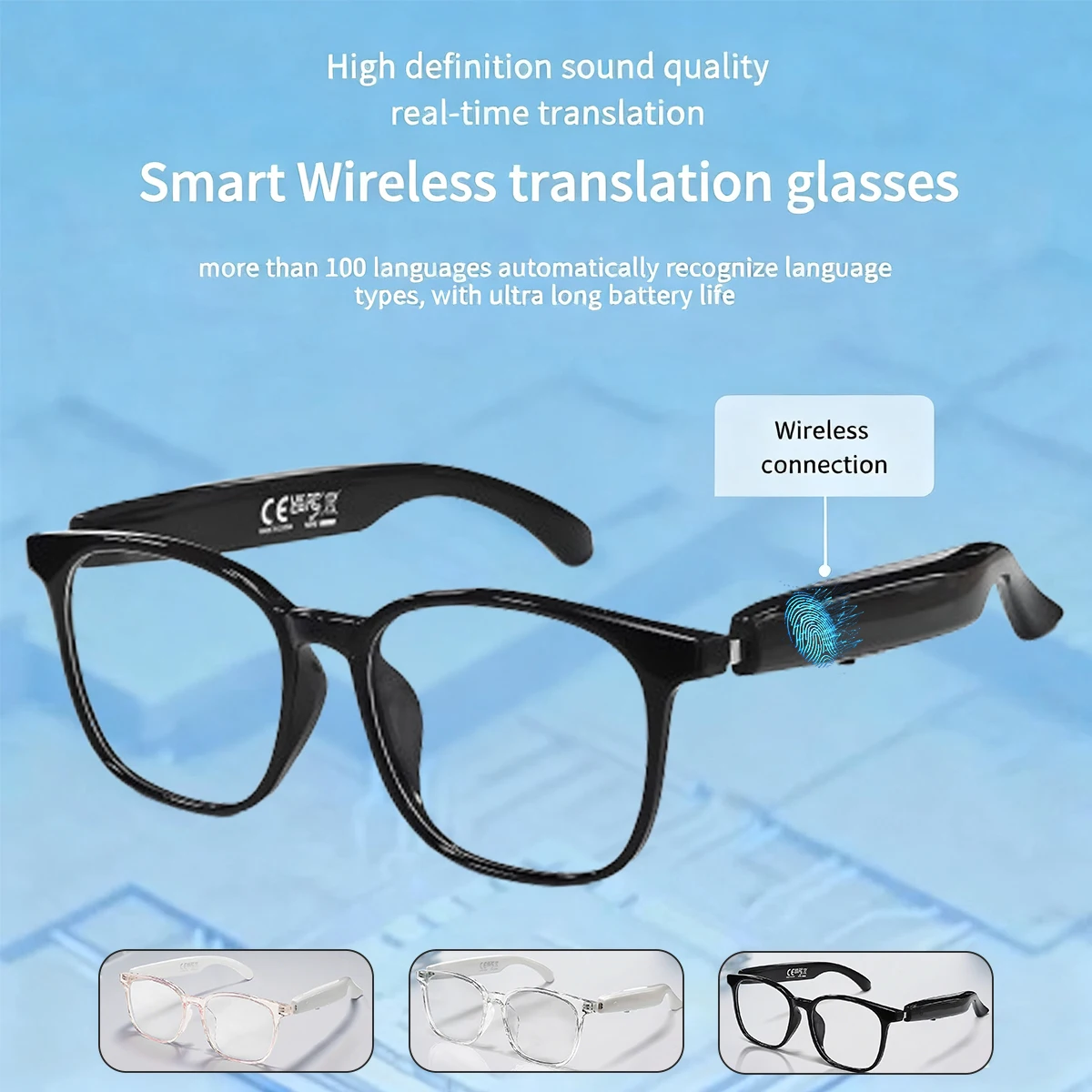 SENBONO AI traducción gafas inteligentes respuesta/rechazar llamadas Control de música despertador voz gafas de bloqueo de luz azul para hombres y mujeres