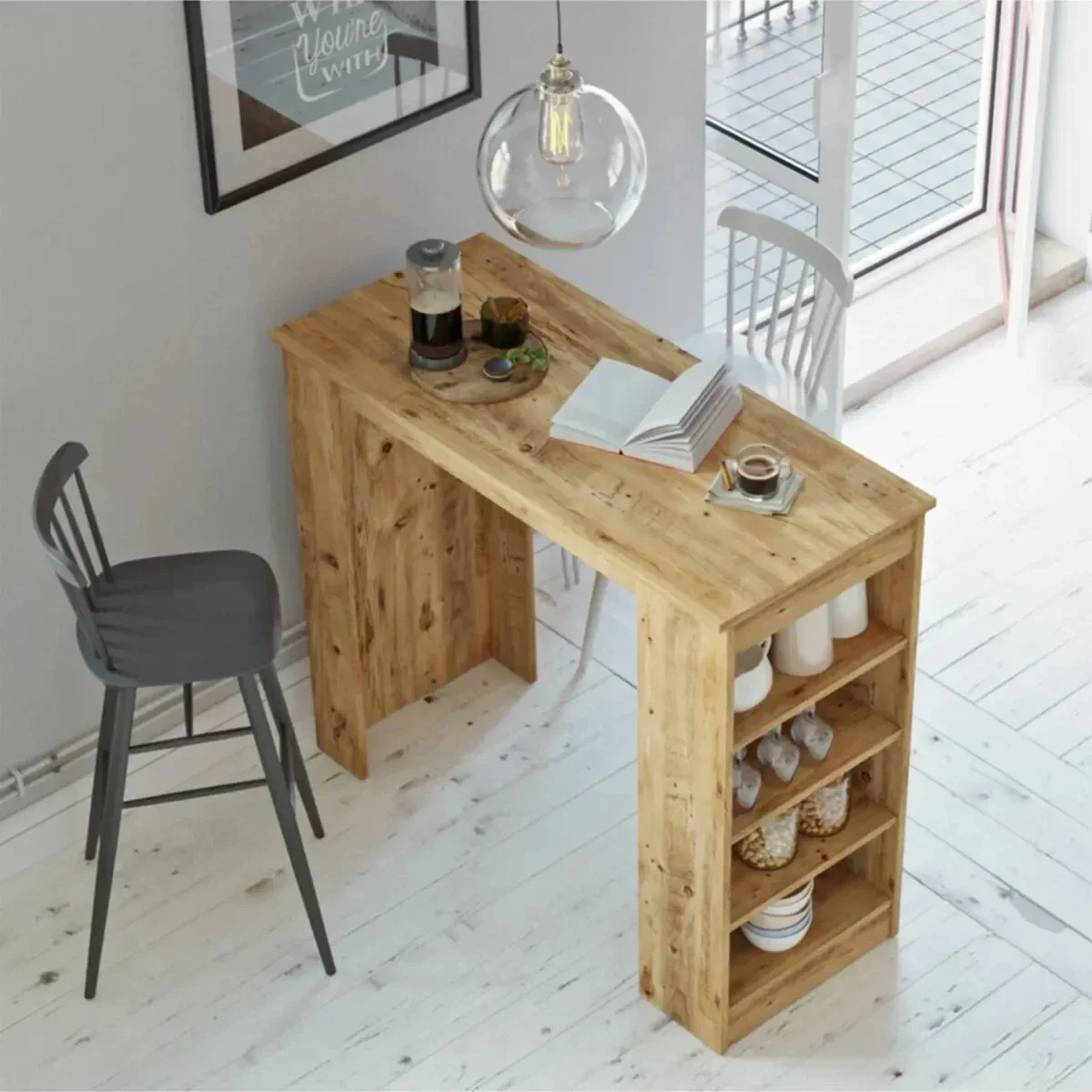 Set meja makan dapur, desain Eropa Modern dari Turki kayu dengan penyimpanan Bar meja furnitur dapur