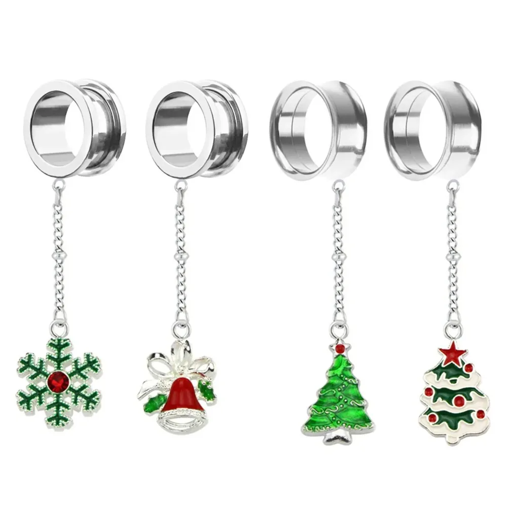 2X Varies Type Christmas Dangle Ear Flesh Tunnel Plug Steel Screw Fit 6mm - 25mm Gauge Xmas Ear Expander