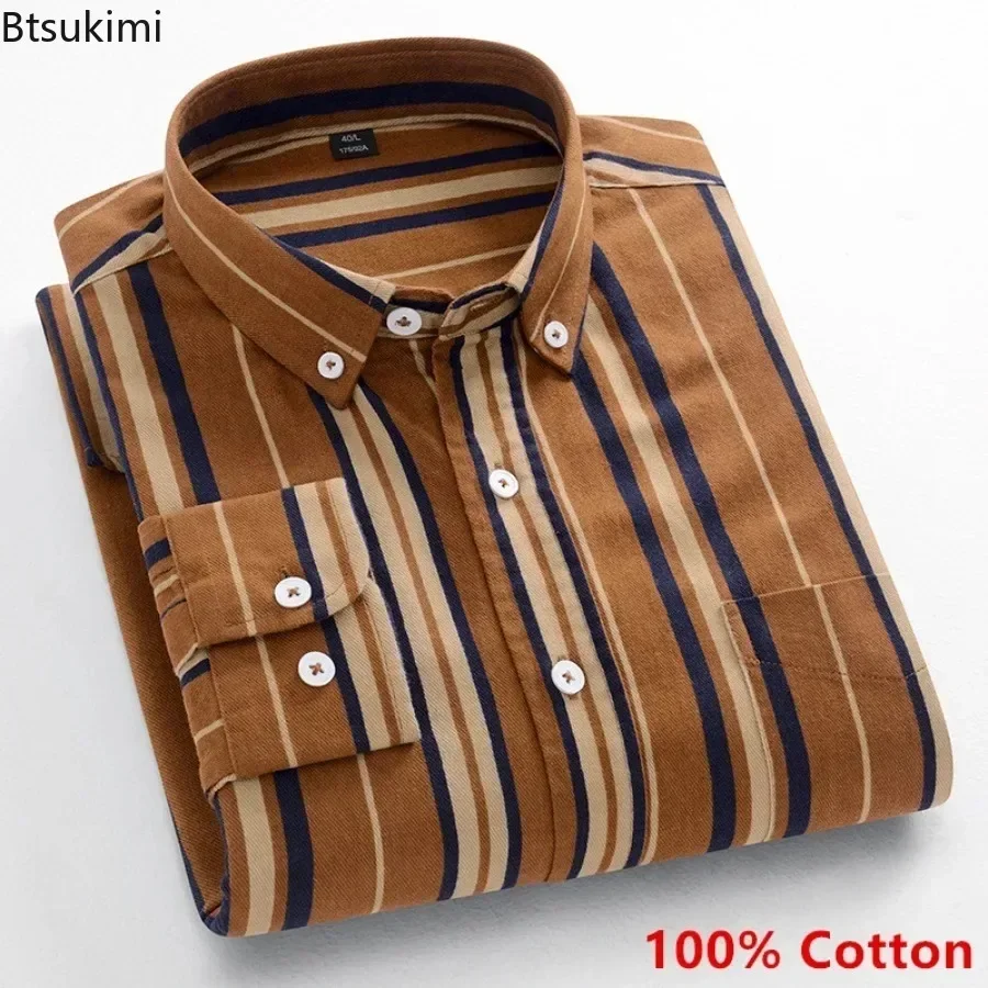 New Korean Style Men's Casual Long-sleeve Shirts Retro Trend 100% Cotton Striped Shirts Jacket Male Soft Breathable Tops for Men