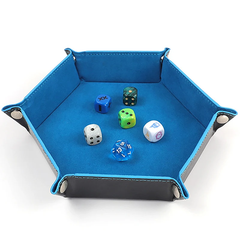 ローリング折りたたみ式ヘキサゴンボディトレイ、ボードゲームストレージ、両面、厚いPUレザー、ベルベットディスボックス、6スナップファスナー