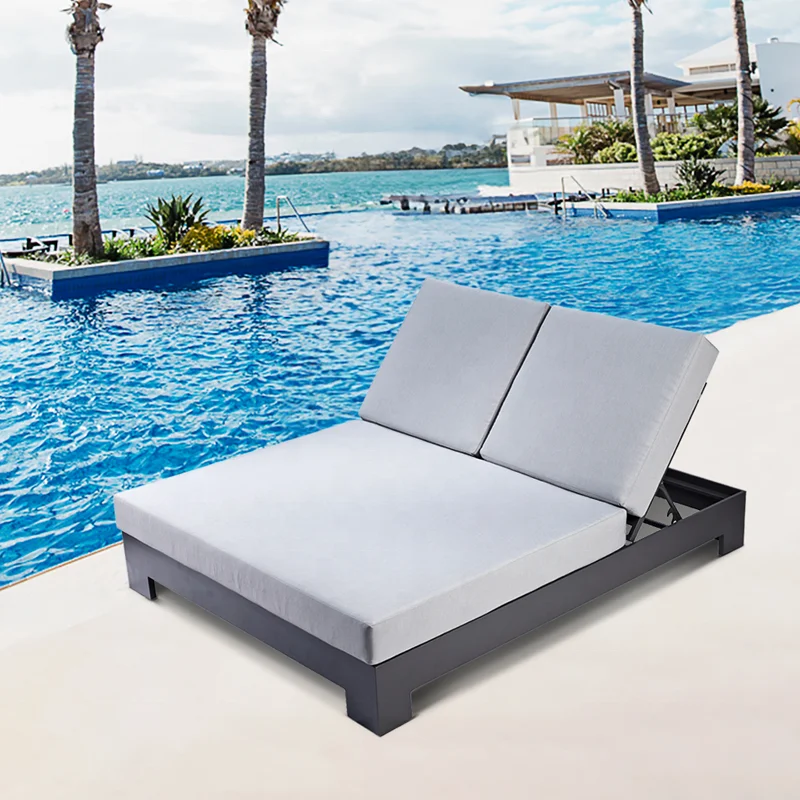 

Luxury Exterior Pool Day Bed Sun Lounger Furniture Outdoor Beach Aluminum Double Chaise Lounge Daybed for Outside