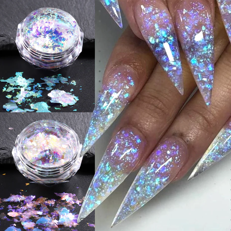 0.1g Feather Opal Glitter Nail Powder Aurora Iridescent Flame Shimmer Flake Paillette Shiny Dust Pigment Manicure Sequins JIYRF