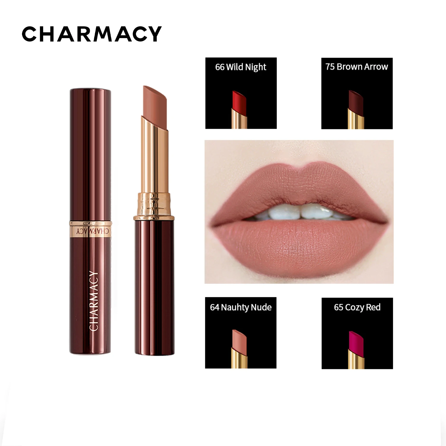 CHARMACY Waterproof Durable Matte Lipstick Natural Red Velvet Lip Stick Easy To Wear Lip Makeup Beauty Cosmetics for Women