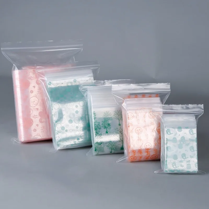 

100PCS Plastic Cartoon PE Ziplock Storage Bag DIY Matcha Cocoa Battery Jewelry Trinkets Chains Earrings Gifts Packaging Pouches