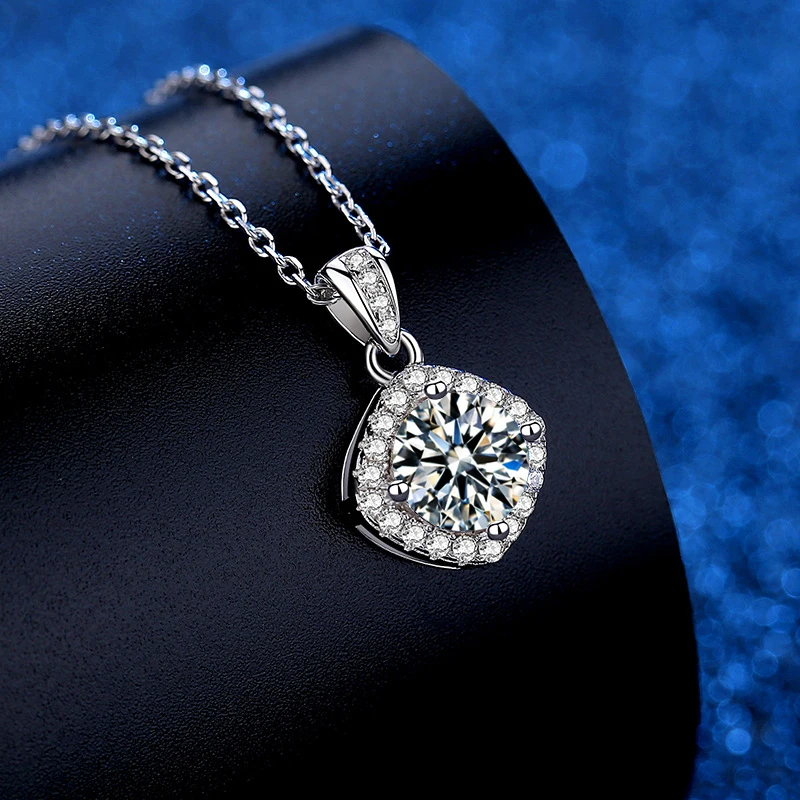 Modische 1-Karat-Moissanit-Halskette aus 925er Sterlingsilber mit GRA-Zertifikat, runder Anhänger, exquisiter Schmuck für Hochzeiten und Partys – Detail 8