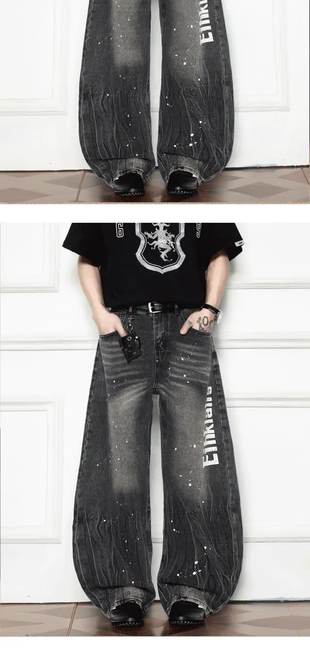 2025 Cyber Y2K Streetwear Tinte Brief Gedruckt Baggy Neue Jeans Hosen Für Männer Kleidung Harajuku Breite Bein Vintage Grau Lange Hosen – Detail 9