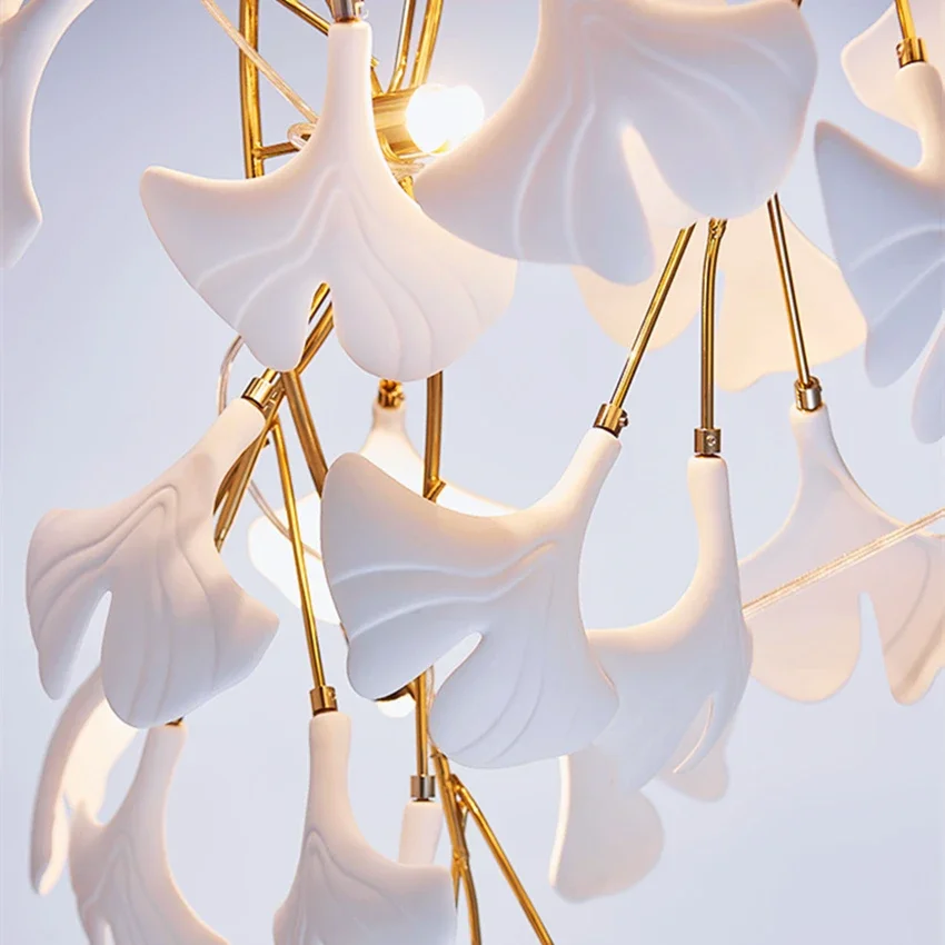 Imagem -05 - Ginkgo Branch Leaf Led Hanging Chandelier Iluminação Interior Cobre Arte Suspensão Lustres Luxo Interior Jantar Sala de Estudo Cobre