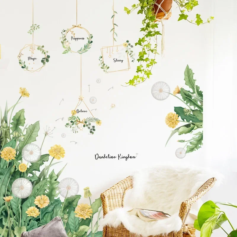 Nordic Xiaoqing Wall Sticker Dandelion Chlorophytum Wall Sticker Sofa Living Room Background Wall Self-adhesive Sticker