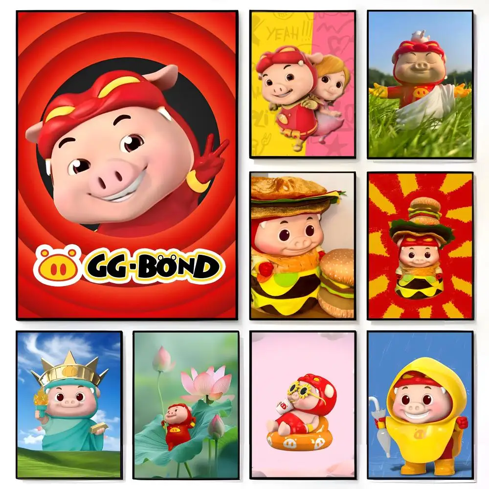 Anime Funny Cute Pig G-GG Bond Poster American Film Mural Home Childrens Room Wall Decor Print