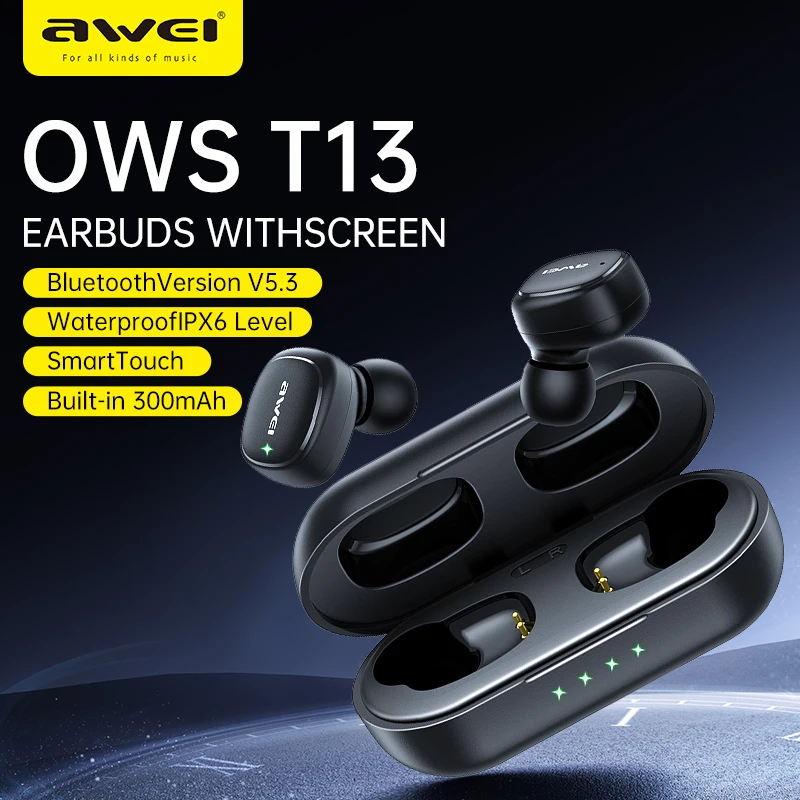 AWEI T13 Pro หูฟังไร้สายบลูทูธ V5.1 หูฟังชนิดใส่ในหู TWS หูฟังพร้อมไมโครโฟน HD Call HiFi ชุดหูฟังสเตอริโอสำหรับเล่นเกม 8 มม.