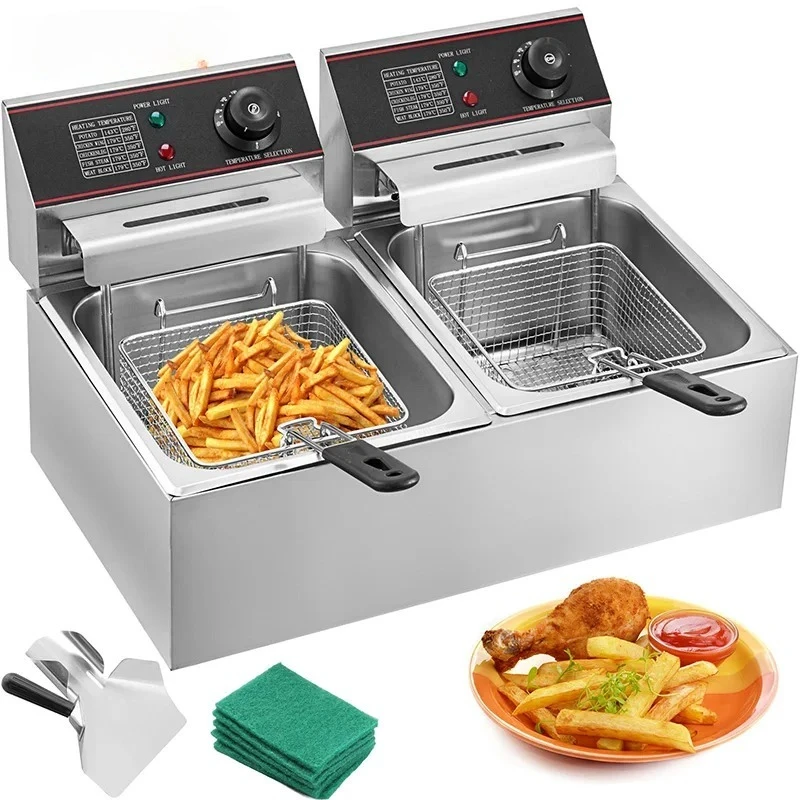 Electric Deep Fryers Dual Tanks 12L for Fast Food Restaurant or Camping Picnic Fried Chicken Frying Chips French Fries