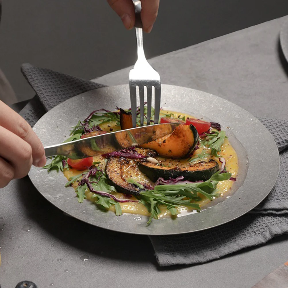 

Stainless Steel Western Food Dessert Tray Dinner Plate Kitchen Tableware Camping Household Multipurpose Retro Design