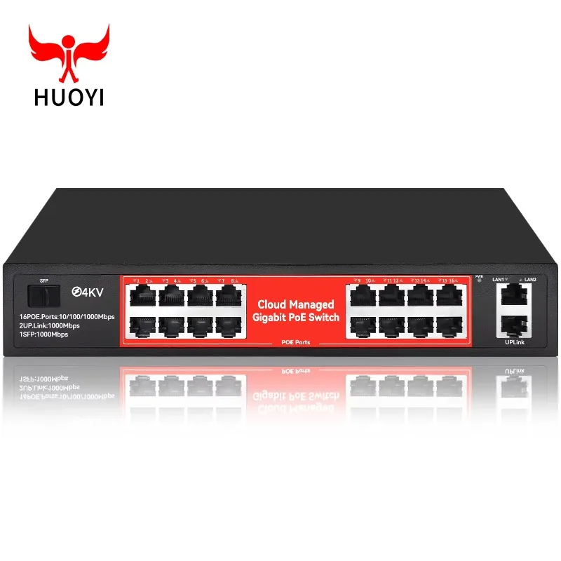 Cloud Management PoE Switch Full Gigabit 16 Ports 1000Mbps + 2 Ports Gigabit Uplink+1 SFP Port PoE Switch for Hikvision Camera