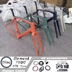 CECCOTTI DIY Color Gravel Bike Frame with Handlebar Full Inner Cable Design Bicycle Frameset