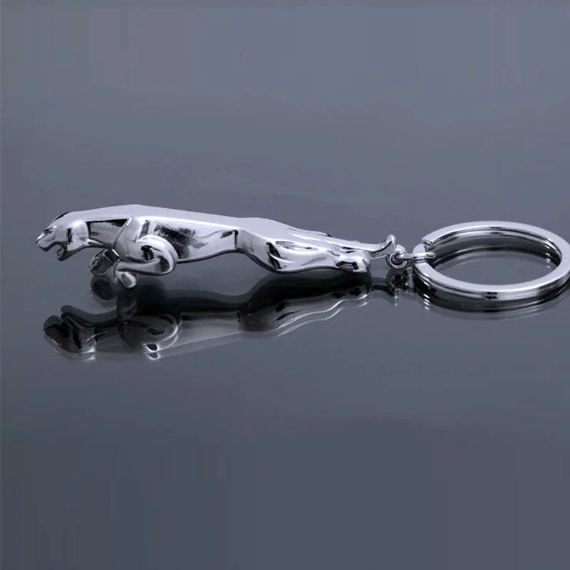 1PCS New Metals Silver Stainless Steel Jaguar Car Keychain Creative Leopard Keyrings Bag Key Chains Auto Decorative Accessories