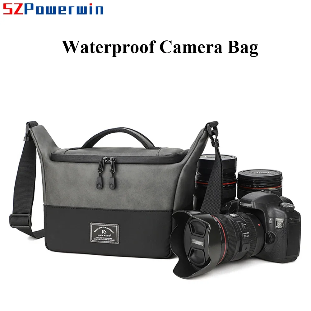 Powerwin New Digital Waterproof PU Shoulder Camera Bag DSLR Crossbody Large Capacity Storage Case For Lens SD Card Battery Ipad