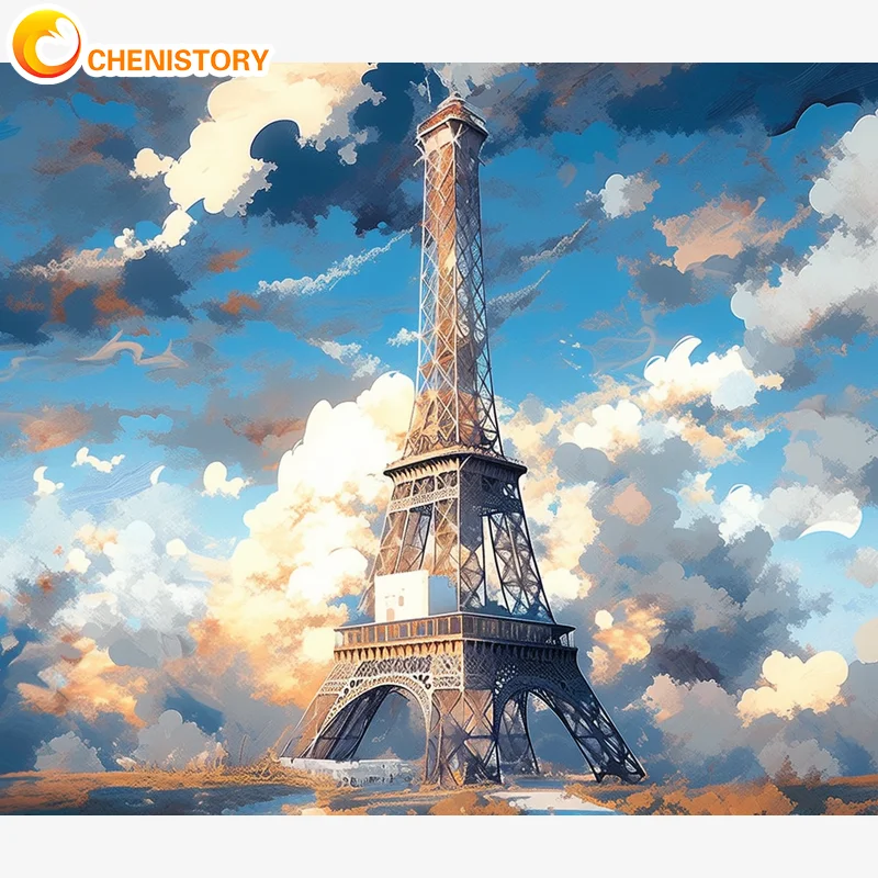 

CHENISTORY Modern Painting By Numbers Handicrafts Paint Kit Tower Sky Number Paint Adults Crafts Gift Wall Art Canvas Painting