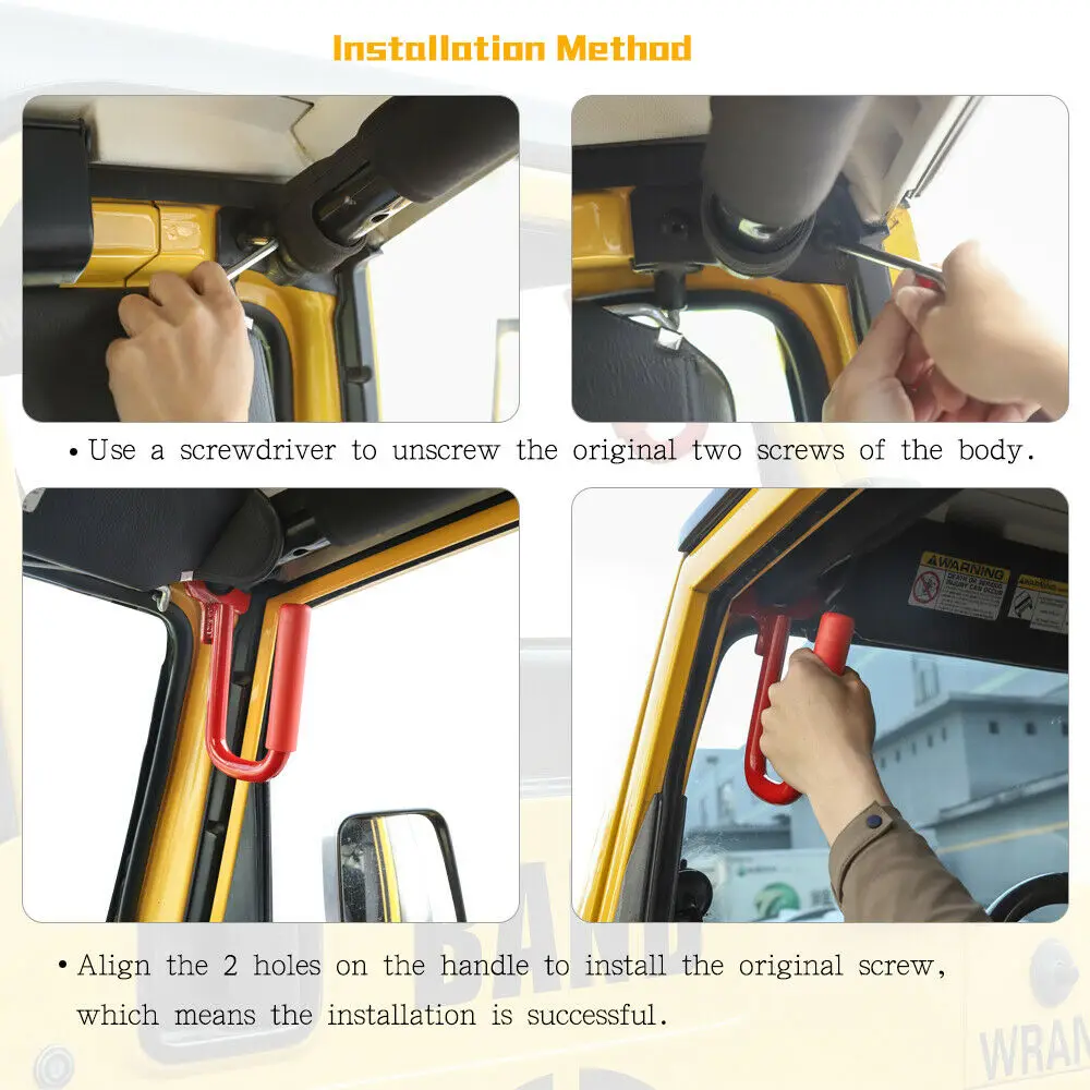 2pcs Front Grab Grip Bar Handles Metal Red For Jeep Wrangler TJ & Unlimited 1997-2006 Car Accessories Styling Armrest