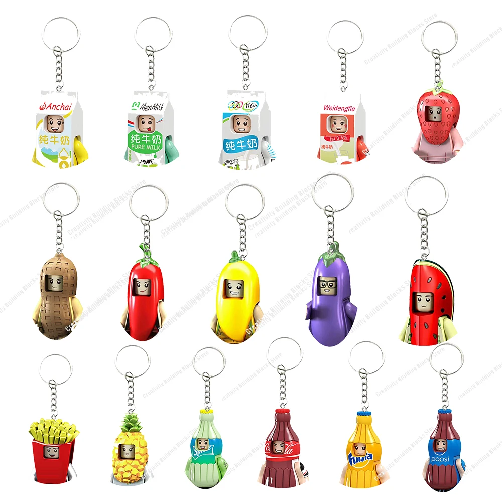 Hot Sale Key Chain Series Strawberry Girl Peanut Boy Boy 3D Model DIY Building Block Toy Model Children Toy Gifts