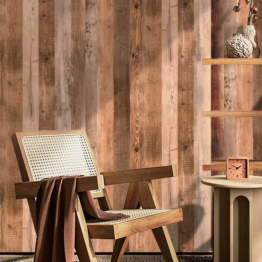 Imitation Wood Grain Self-adhesive Wallpaper Waterproof Furniture Table Color Changing Sticker Restaurant Background WallSticker