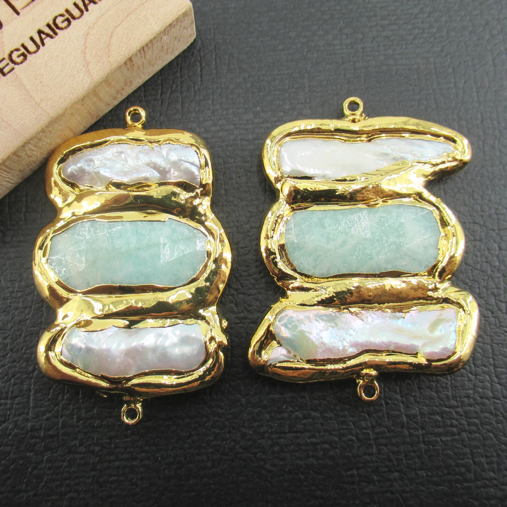 

APDGG No 075 2 шт. натуральный белый жемчуг Кеши зеленый амазонит разъем аксессуары для изготовления ювелирных изделий