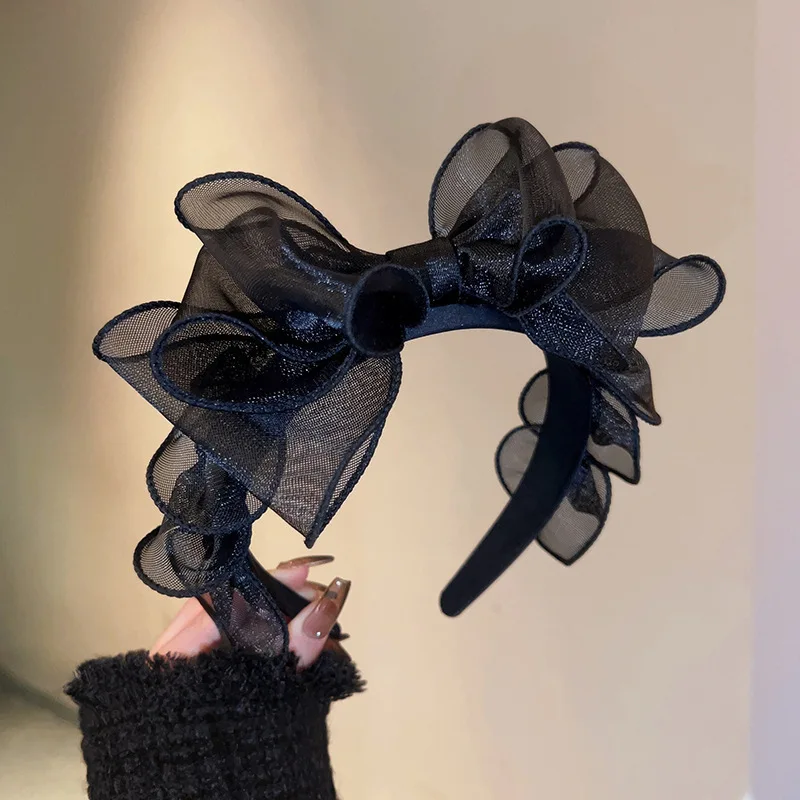 Fashion Black Mesh Big Bow Headband for Women Elegant Bow Hairband Korean Fairy Hair Hoop Sweet Girls Hair Accessories