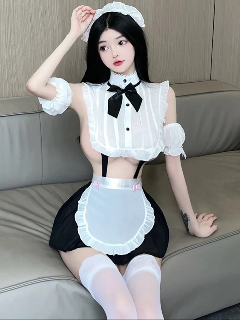 

Sweet Cute Girl Short Sleeve Mini Dress Cosplay Maid Uniform Sexy Robe Pure Desire Dress Elegant 2024 New Fashion Tops 1VPY