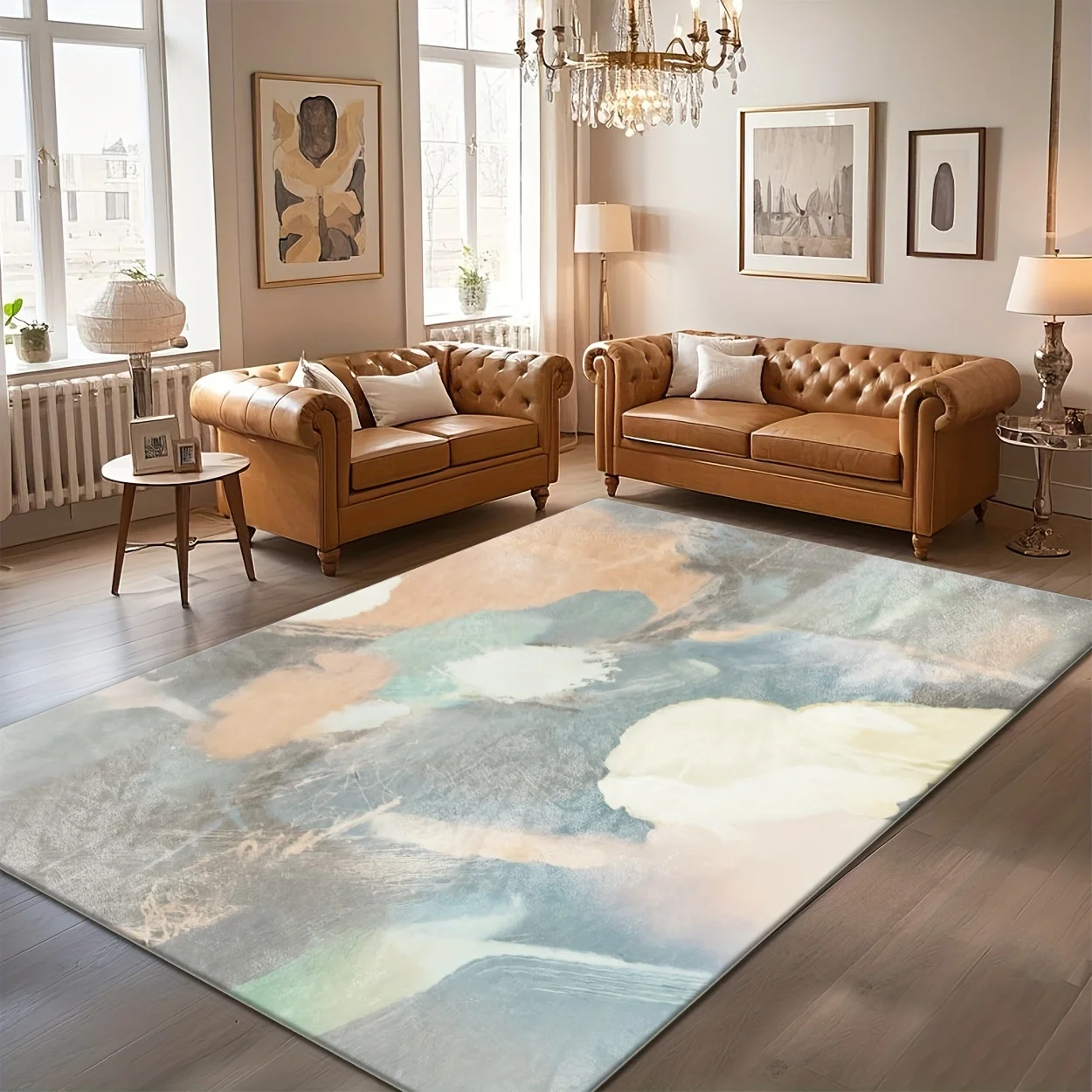 Dreamy Rainbow Curve Design Carpet Non Slip Soft Texture Rug For Home Office Dining Room Decoration