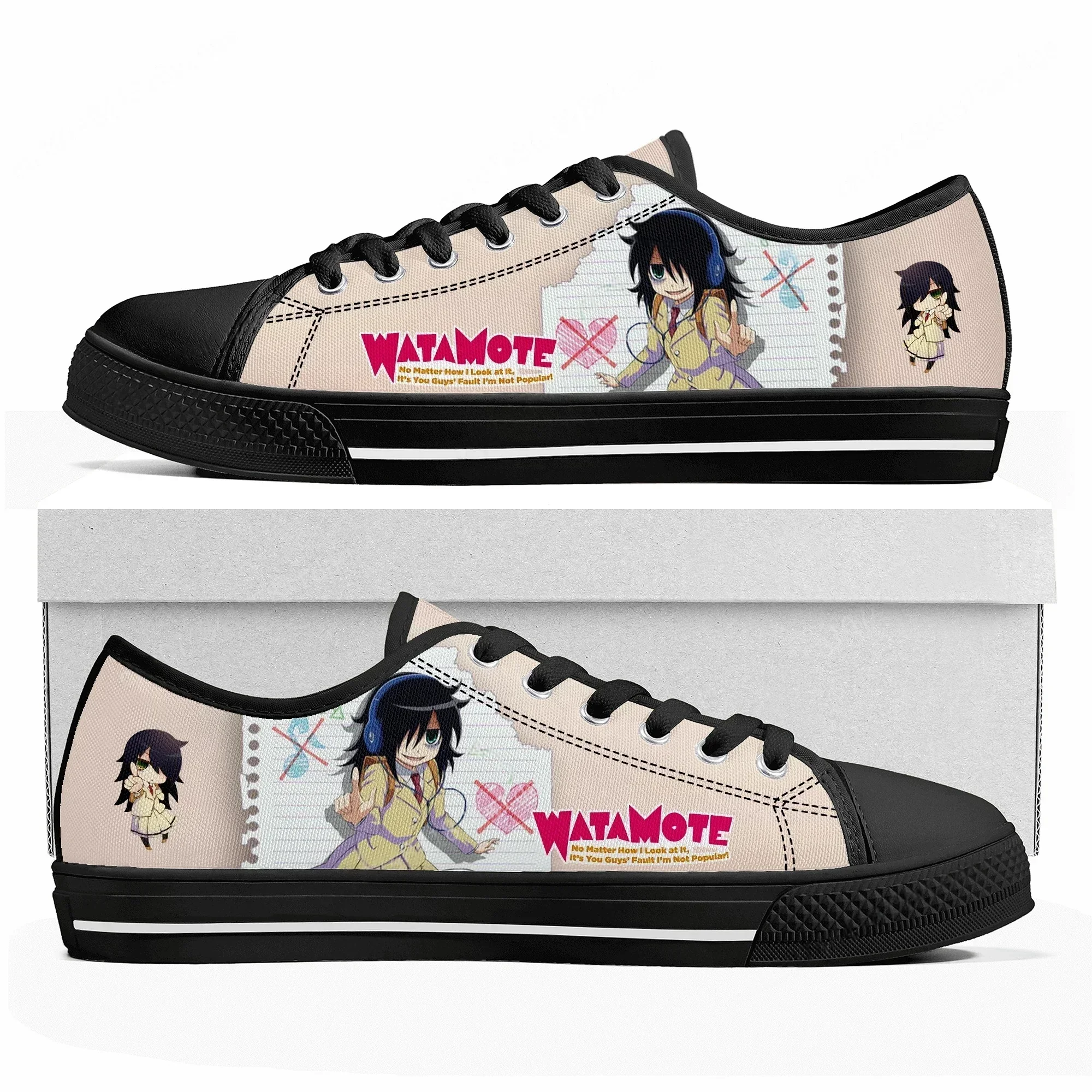 

Кеды Watamote Kuroki Tomoko, низкие, унисекс, из высококачественного холста, повседневные, с аниме-принтом, на заказ