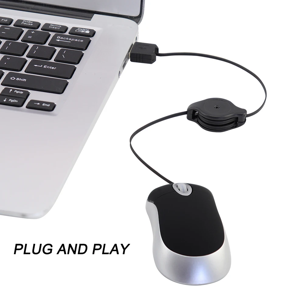 Mini Retractable Cable Mouse Light Weight Portable Plug And Play Wired Mause Multiple Color Computer Laptop Usage Office Use