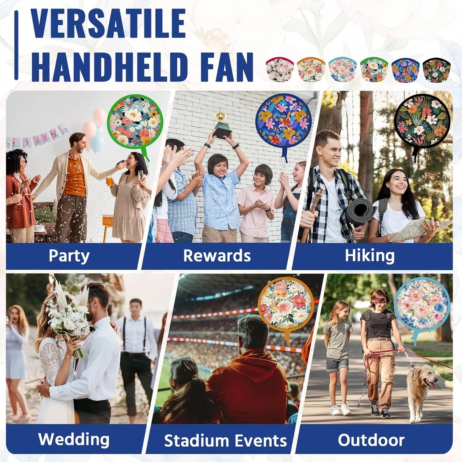 6-teiliges Set aus faltbaren runden Handfächer und Flying Discs - Tragbares Sommergeschenk für Outdoor-Partys, Strand, Hochzeit, Reisen, Festivals, Unisex – Detail 15