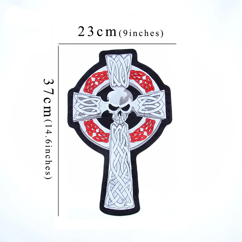 Cross Skull Large  Embroidery Patches For Clothing Emblem Applique Jacket Back Vest  Biker Clothes Garment Accessories Sew On