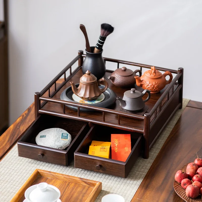 Tea table desktop small Bogu rack, tea tray, tea cup rack, set storage rack, room shelf, purple clay pot placement rack