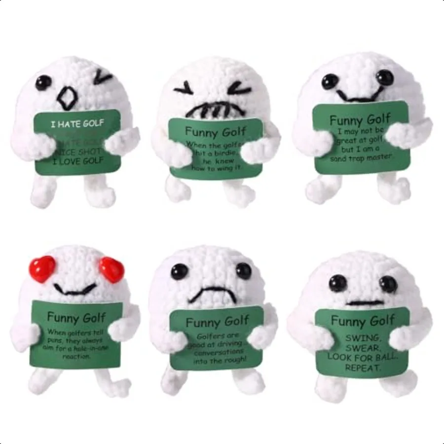 

6pcs Positive Crochet Golf Ball Funny Knitted Cotton Golf Doll with Various Exprions Cute Emotional Plush Positive port Gifts f
