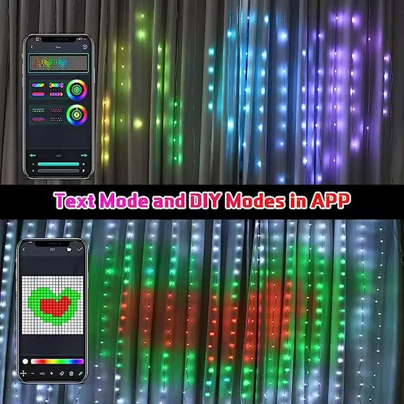 Music-Synced Smart Christmas Curtain Lights – Outdoor Fairy Tale Theme Remote Control LED String Lights