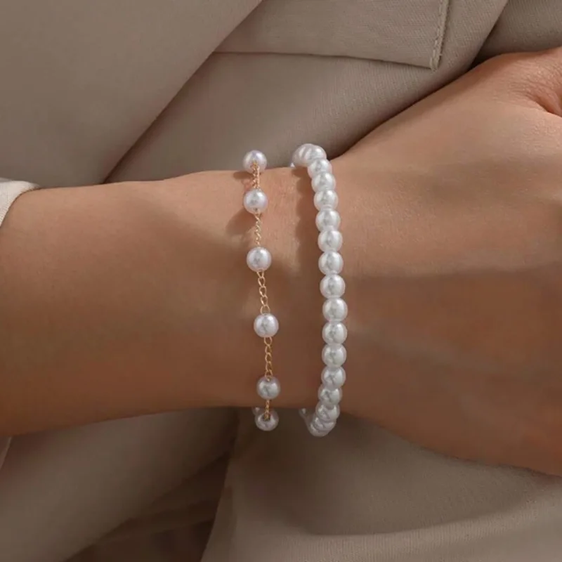 bracelet with pearls for Women Fashion Silver Color Adjustable Elegant Pearls Bangle Fine Wedding Banquet Jewelry Gifts