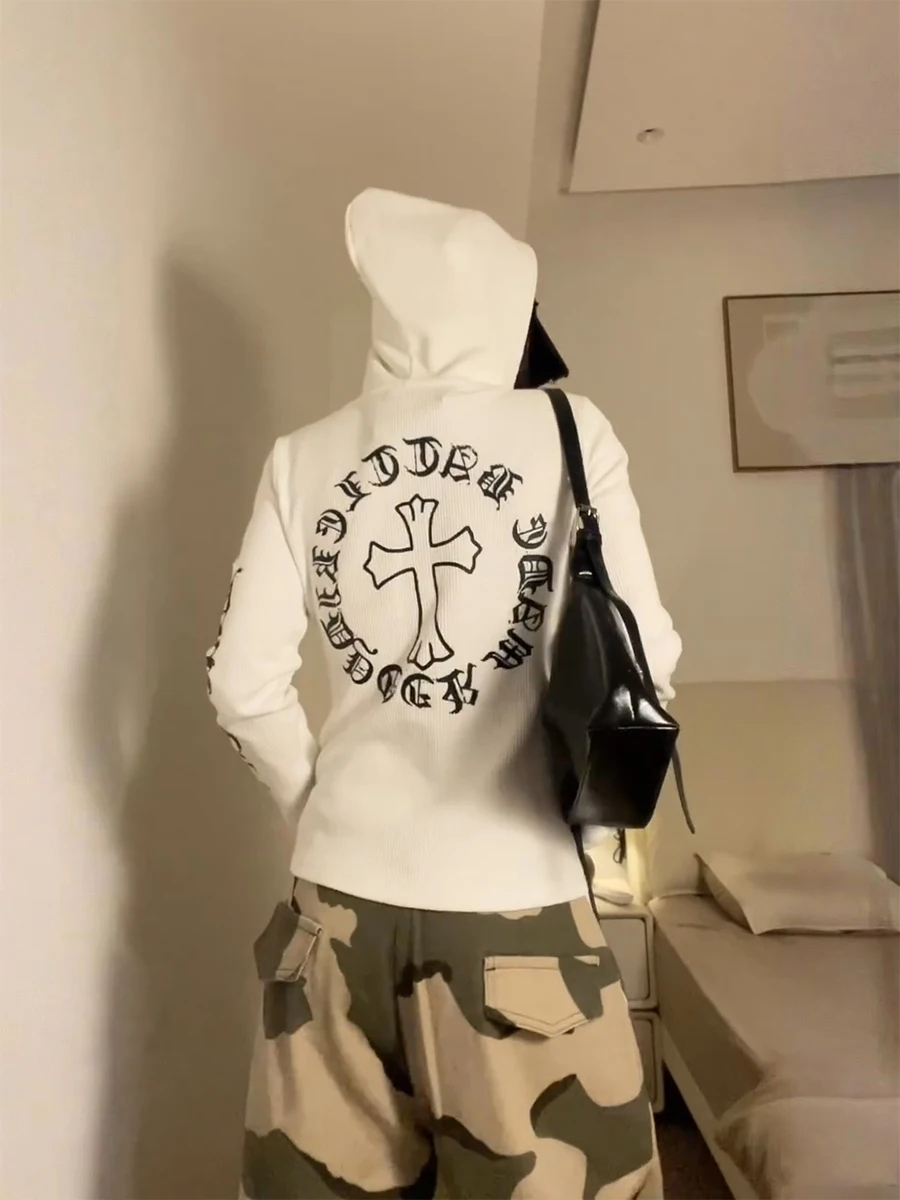 

Женская толстовка с длинным рукавом и молнией, облегающая, с белым буквенным принтом, новинка ранней осени, универсальный топ в стиле «сладкая и дерзкая девушка»