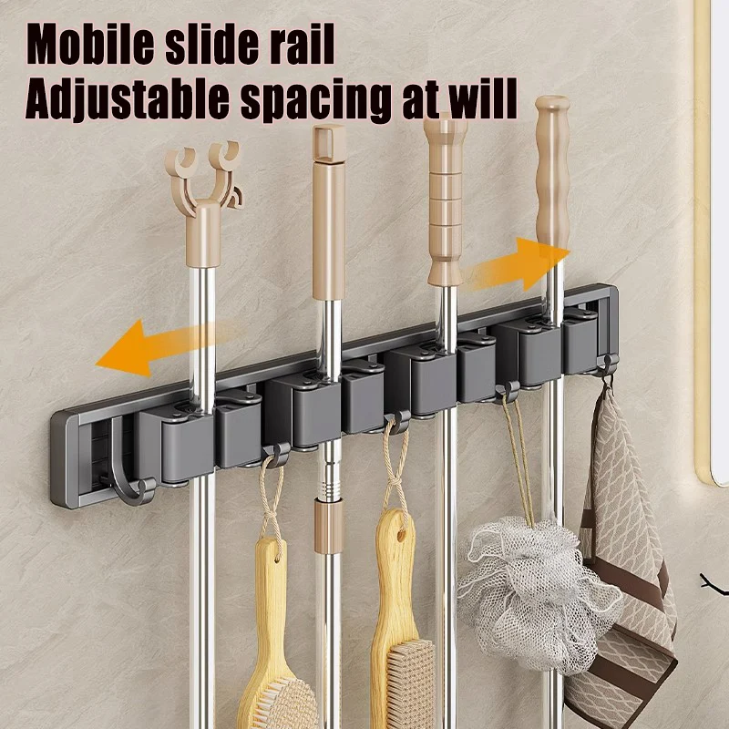 Mop Broom Holder Hooks Bathroom Tools Storage Rack Duty Practical Clip Hook Organizers Space-saving Hanger Slots Mops Holder