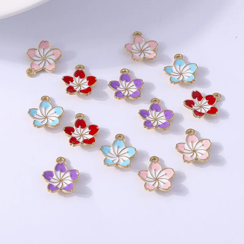 10 Stück 13 x 16 mm niedliche Emaille-Sakura-Blumen-Charms-Anhänger für die Herstellung von Halsketten, Ohrringen, Armbändern, Zubehör, DIY-Schmuckzubehör – Detail 8