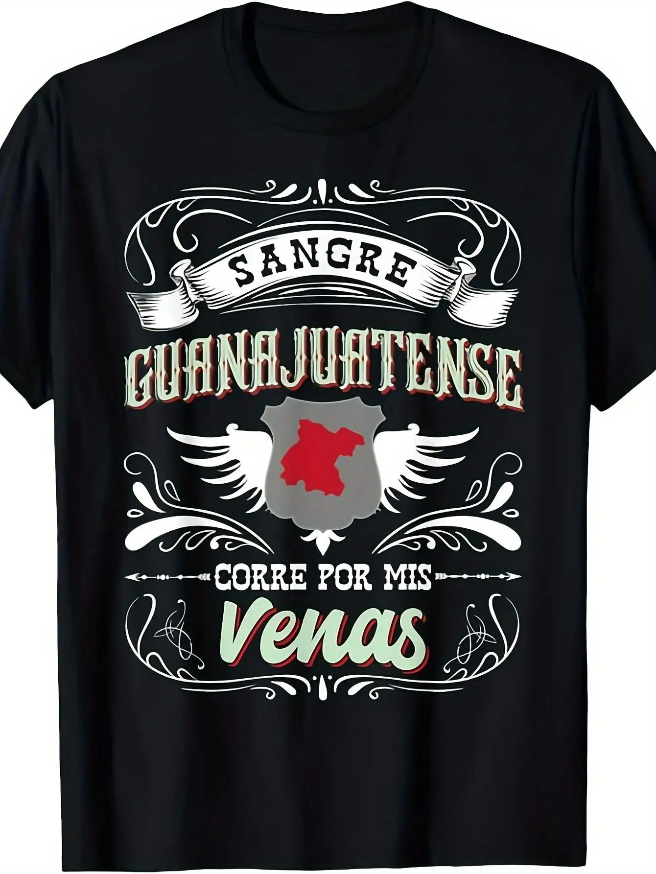 Guanajuato Sangre Guanajuatense Corre Por Mis Venas T-shirt, vintage street style tee, featuring an eagle and floral design, comfortable round neck short sleeves, casual wear for all seasons, vintage patterned T-shirt, durable printed shirt, unisex