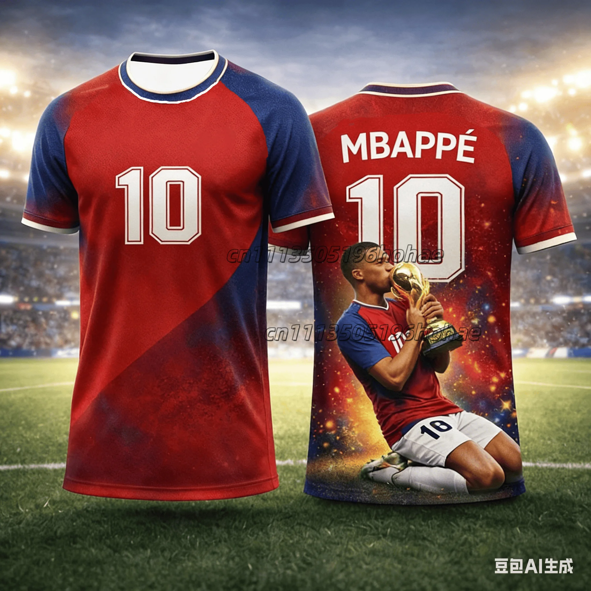 Sommer Street Color Blocked Mbappe Nr. 10 Fußball 3D Unisex Erwachsene/Kinder Training Match Großes, lockeres T-Shirt für Kinder