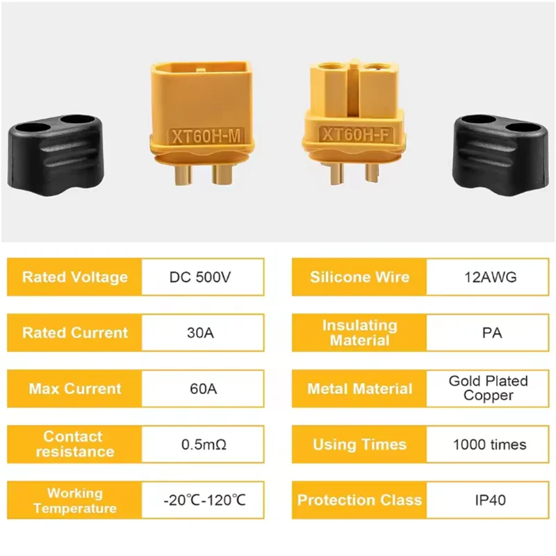 40 Stück XT60 Stecker und Buchsen Kabelverbinder Adapter mit Schutzhülle für RC-Akku, Auto, Flugzeug – Detail 1