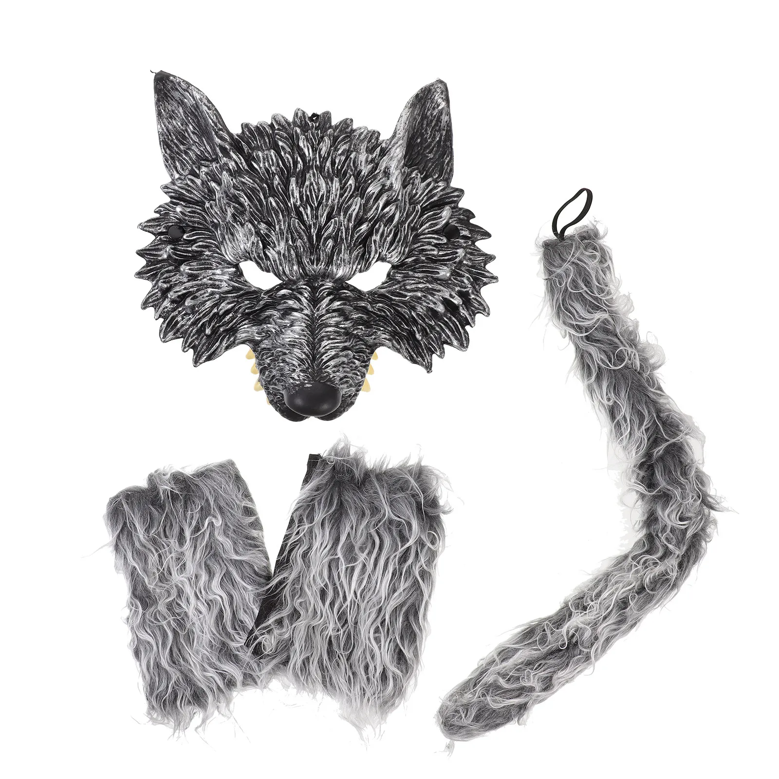 

1Set Wolf Cosplay Costume Set Lightweight Animal Mask Gloves Tail for Halloween Festival Carnival Stage Performance