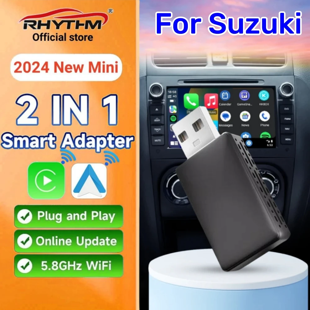 

2024 Mini 2in1 Ai Box Rhythm Wireless Carplay Adapter Android Auto Wireless For Suzuki Swift Vitara S-Cross Carry Jimny Sport