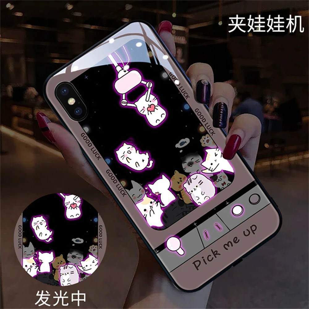 

Cute Tempered Glass Luminous LED Case For Samsung S24 S20 S21 S22 S23 FE Plus Ultra Note 10 20 Call Light Up Cover A14 A54